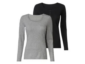 esmara® Dámske tričko s dlhým rukávom, 2 kusy (L (44/46), čierna/sivá)