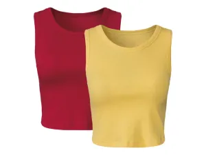 esmara® Dámsky krátky top s rebrovitým vzorom, 2 kusy (XL (48/50), červená/žltá)