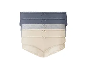 esmara® Dámske bedrové nohavičky s čipkou, 5 kusov (M (40/42), modrá/sivá/béžová)