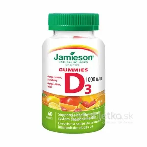Jamieson Vitamín D3 1000IU želatínové pastilky, mix ovocných príchutí 60ks