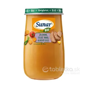 Sunar Bio príkrm Zelenina, teľacie mäso a olivový olej 6m+, 190g