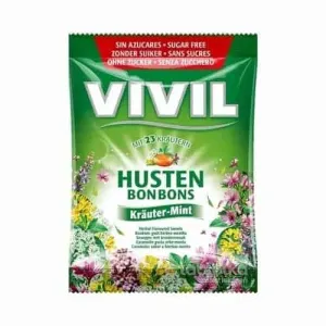VIVIL BONBONS HUSTEN drops s mentolovo-bylinkovou príchuťou s bylinami, bez cukru 1x60 g