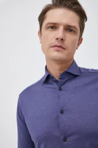 Bavlnená košeľa Eton pánska, tmavomodrá farba, slim, s talianskym golierom #4283752