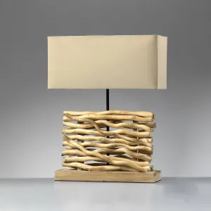 Stolová lampa Marica, tienidlo z látky a dreva, výška 50 cm