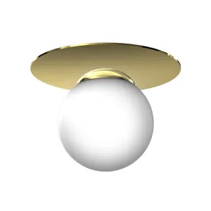Stropné svietidlo Plato, zlatá farba, kov, opálové sklo, Ø 22 cm
