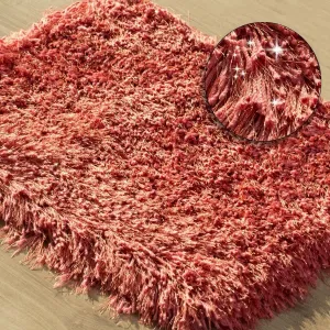 Korálový krásny chlpatý kúpeľňový koberec