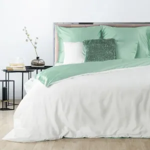 Obojstranné posteľné obliečky z bavlneného saténu bielo mentolové 3 časti: 1ks 160 cmx200 + 2ks 70 cmx80
