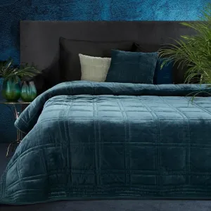Námornicko modrý zamatový prehoz na posteľ CYPRIAN2 220 x 240 cm