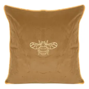 Karamelovo hnedá dekoratívna obliečka na vankúš so zlatou včelou 45 x 45 cm