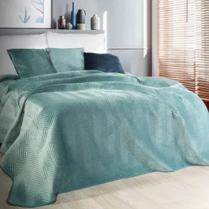 Prešívaný zamatový prehoz na posteľ mätovo zelenej farby Šírka: 200 cm | Dĺžka: 220 cm