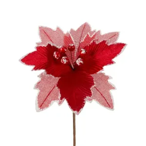 Červený vianočný kvet na stromček 22 cm - sada 12 ks