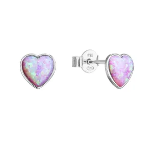 Strieborné náušnice perličky so syntetickým opálom ružové srdce 11337.3