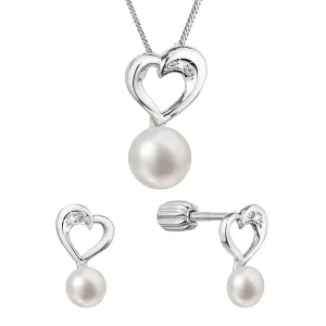 Perlová súprava srdca so zirkónmi a bielou riečnou perlou 29064.1B