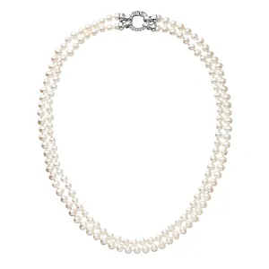 Perlový náhrdelník dvojradový z pravých riečnych periel biely 22036.1