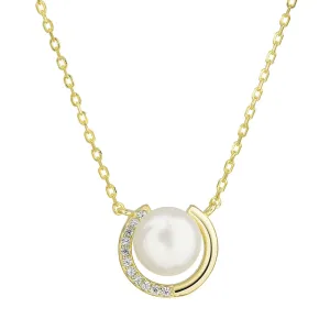 Evolution Group Pozlátený náhrdelník s pravou riečnou perlou a zirkónmi 22039.1 (retiazka, prívesok)