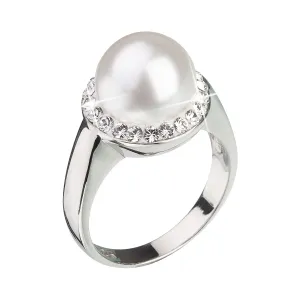 Evolution Group Strieborný perlový prsteň s kryštálmi Swarovski London Style 35021.1 54 mm