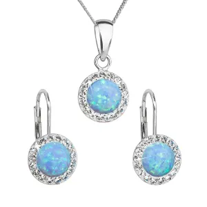 Sada šperkov so syntetickým opálom a krištáľmi Preciosa náušnice a prívesok svetlo modré okrúhle 39160.1