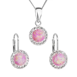 Sada šperkov so syntetickým opálom a krištálmi Preciosa náušnice a prívesok svetlo ružové okrúhle 39160.1