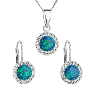 Sada šperkov so syntetickým opálom a krištálmi Preciosa náušnice a prívesok zelené okrúhle 39160.1