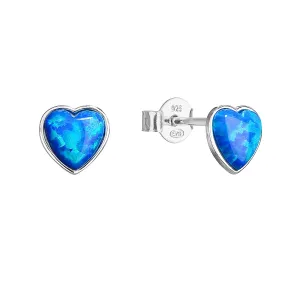 Strieborné náušnice perličky so syntetickým opálom modré srdce 11337.3