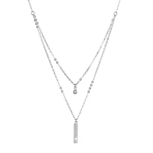 Strieborný náhrdelník gulička a úzky obdĺžnik so zirkónmi biely 12057.1. crystal