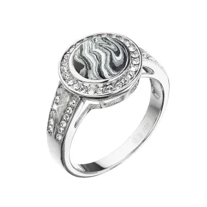 Strieborný prsteň guľatý čiernobiely mramor so Swarovski kryštálmi 75017.1 #1447587