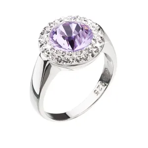 Strieborný prsteň s krištáľmi Swarovski fialový okrúhly 35026.3