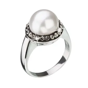 Strieborný prsteň so sivými krištálmi Swarovski a bielou perlou 35021.3 #1446516