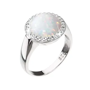 Strieborný prsteň so syntetickým opálom a kryštálmi Preciosa biely 35060.1 #1447830