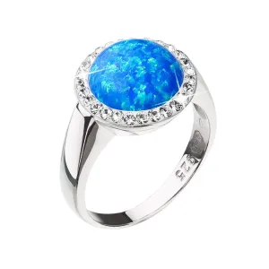 Strieborný prsteň so syntetickým opálom a kryštály Swarovski modrý 35060.1 #1447838