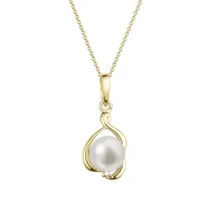 Zlatý 14 karátový náhrdelník s bielou riečnou perlou a briliantom 92PB00052
