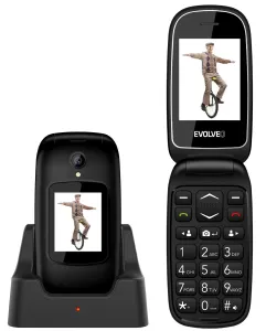 EVOLVEO EasyPhone FD, vyklápací mobilný telefón pre dôchodcov s nabíjacím stojanom (čierna farba)