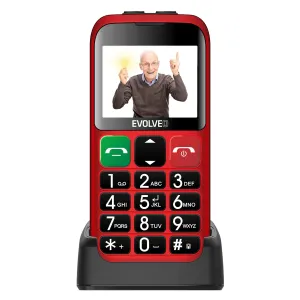 EVOLVEO EasyPhone EB, mobilný telefón pre dôchodcov s nabíjacím stojančekom (červená farba)