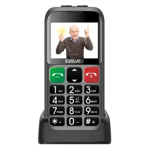 EVOLVEO EasyPhone EB, mobilný telefón pre dôchodcov s nabíjacím stojančekom (strieborná farba)