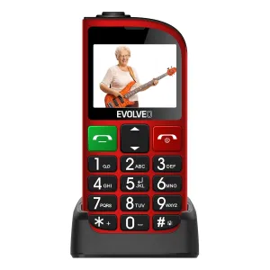 EVOLVEO EasyPhone FM, mobilný telefón pre dôchodcov s nabíjacím stojančekom (červená farba)