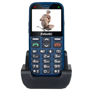 EVOLVEO EasyPhone XG, mobilný telefón pre dôchodcov s nabíjacím stojančekom (modrá farba)