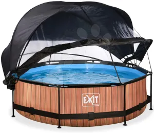 Bazén so strieškou krytom a filtráciou Wood pool Exit Toys kruhový oceľová konštrukcia 300*76 cm hnedý od 6 rokov
