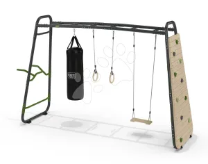 Multifunkčné fitness centrum GetSet Monkeybar MB320 Exit Toys rozšíriteľné s gymnastickými kruhmi boxovacím vrecom lezeckou stenou hojdačkou a bradlami
