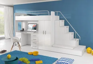 Expedo Detská poschodová posteľ DARCY V P1 COLOR, 80x200 cm, univerzálna orientácia, biela/biely lesk