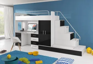 Expedo Detská poschodová posteľ DARCY V P1 COLOR, 80x200 cm, univerzálna orientácia, biela/čierny lesk