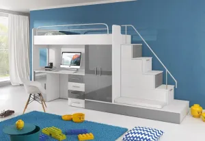 Expedo Detská poschodová posteľ DARCY V P1 COLOR, 80x200 cm, univerzálna orientácia, biela/šedý lesk