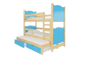 Expedo Detská poschodová posteľ LETIA, 180x75, sosna/modrá