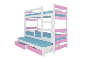 Expedo Detská poschodová posteľ MARLOT, 180x75, biela/ružová