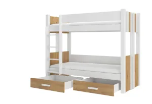 Expedo Detská poschodová posteľ SEVERIN + matrac, 90x200, biela/dub artisan