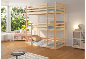 Expedo Detská poschodová posteľ TEDROS + 3x matrac, 90x200, borovica