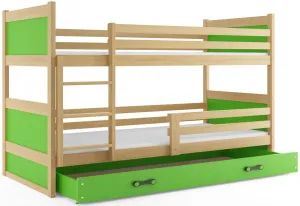 Expedo Poschodová posteľ FIONA 2 COLOR + úložný priestor + matrace + rošt ZDARMA, 80x190 cm, borovica/zelená
