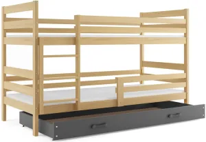 Expedo Poschodová posteľ RAFAL 2 + úložný priestor + matrac + rošt ZADARMO, 80x190 cm, borovica, grafit