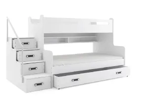 Expedo Poschodová posteľ XAVER 3 COLOR + úložný priestor + matrac + rošt ZADARMO, 120x200 cm, biela, biela