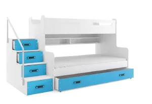 Expedo Poschodová posteľ XAVER 3 COLOR + úložný priestor + matrac + rošt ZADARMO, 120x200 cm, biela, modrá