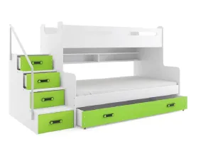 Expedo Poschodová posteľ XAVER 3 COLOR + úložný priestor + matrac + rošt ZADARMO, 120x200 cm, biela, zelená